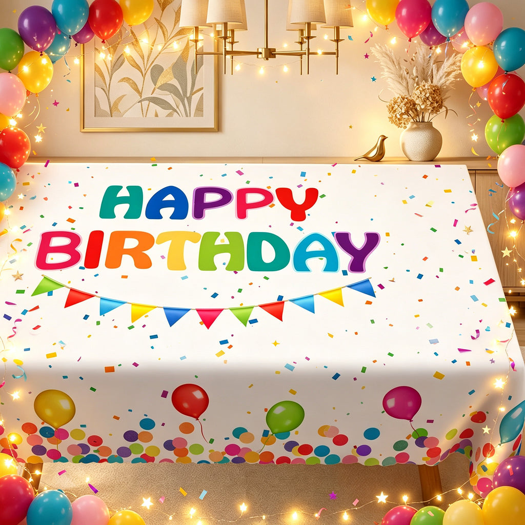 Happy Birthday Balloon Tablecloth, Decorative Dining Table Cover for Birthday Parties, Dining & Celebration Decor - HBD001-1-220 - image 5