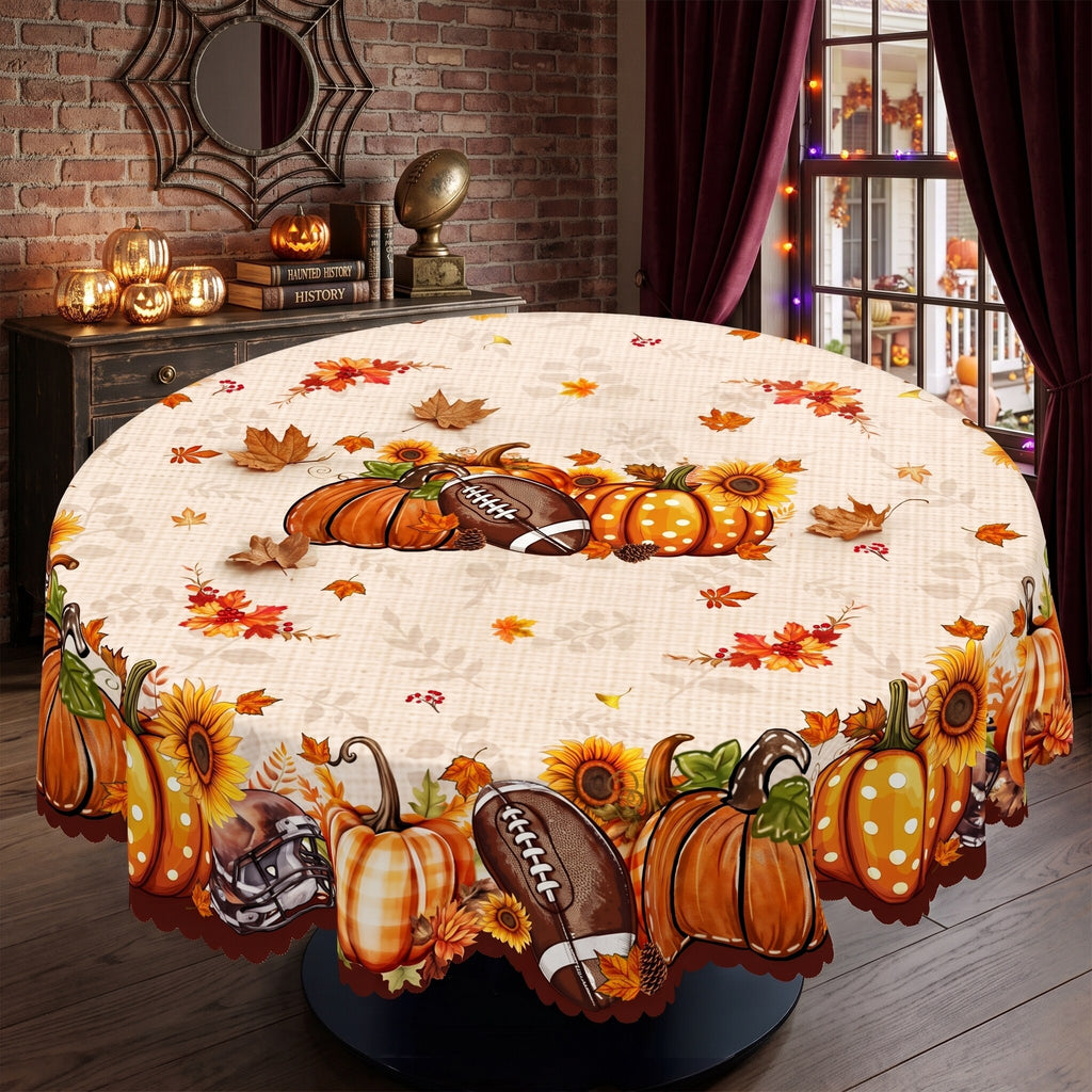 Rustic Pumpkin Harvest Round Tablecloth, Decorative Dining Table Cover for Dining, Thanksgiving & Fall Home Decor - BQ014-180R - image 5