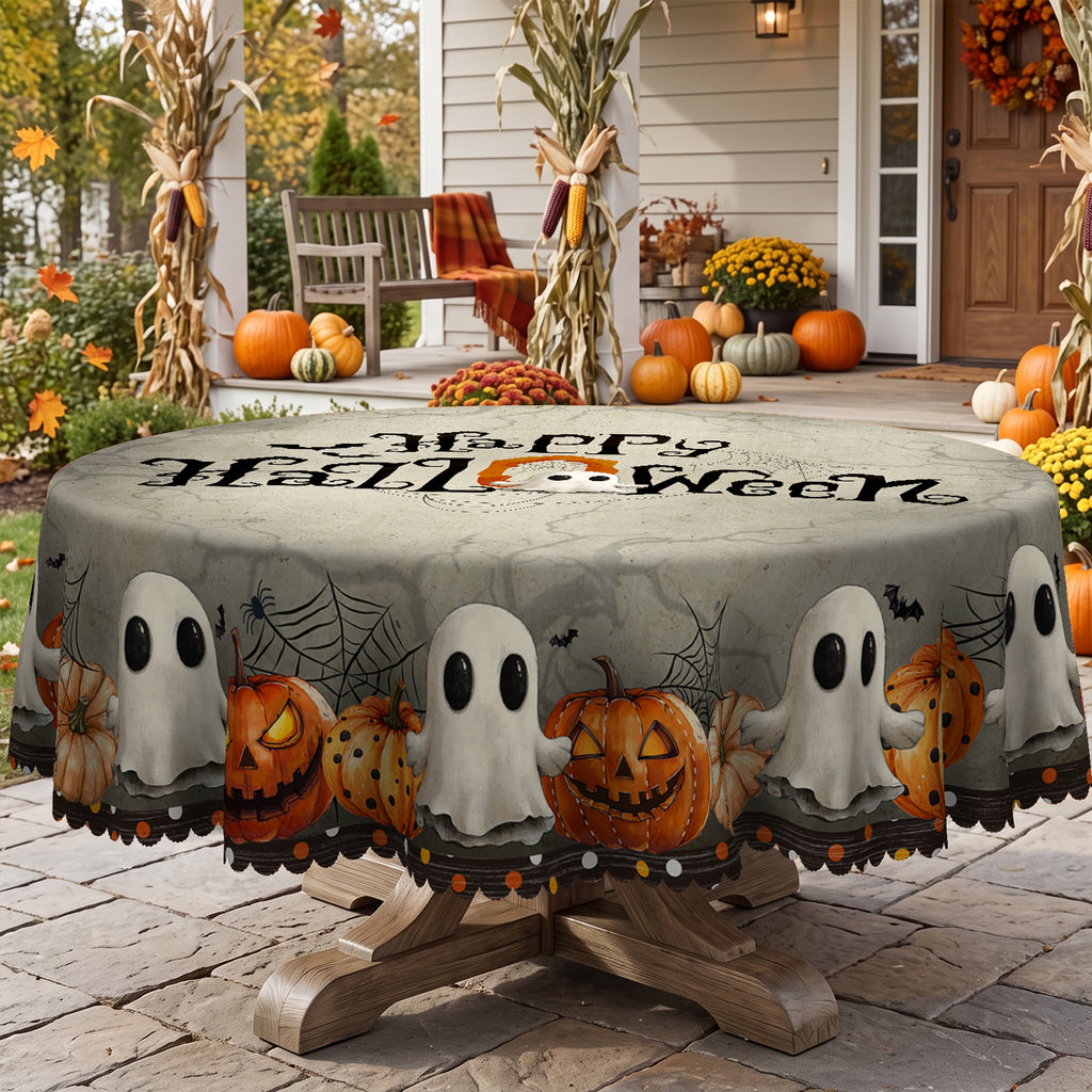 Halloween Haunted House Round Tablecloth, Decorative Dining Table Cover for Halloween Parties, Dining & Fall Decor - BW004-152R - image 5