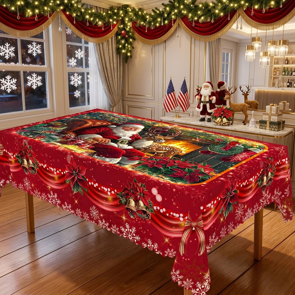 Christmas Santa Fireplace Tablecloth, Decorative Dining Table Cover for Dining, Holiday Parties & Christmas Decor - BS022-305 - image 5