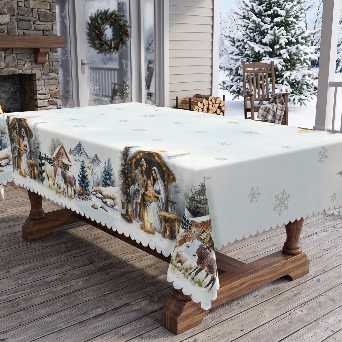 Christmas Winter Village Tablecloth, Decorative Dining Table Cover for Dining, Holiday Parties & Christmas Decor - BS016-220 - image 5