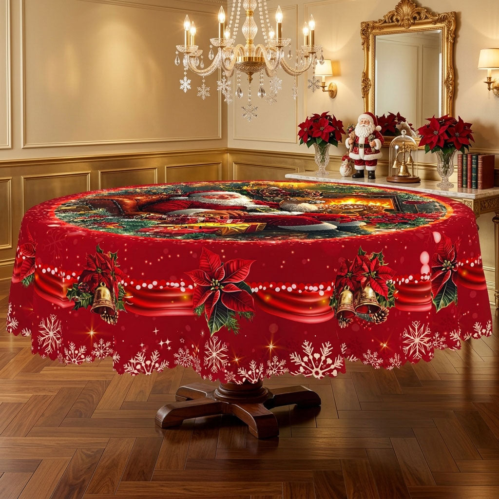 Christmas Santa Fireplace Round Tablecloth, Decorative Dining Table Cover for Dining, Holiday Parties & Christmas Decor - BS022-180R - image 5