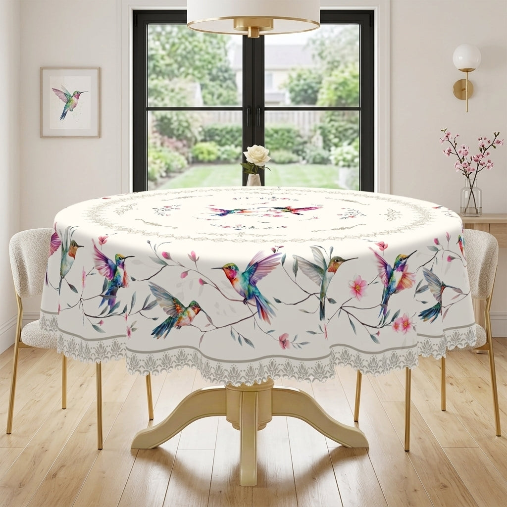 Hummingbird Spring Floral Round Tablecloth, Decorative Dining Table Cover for Dining Room, Garden Party & Spring Decor - CT001-1-152R - image 5