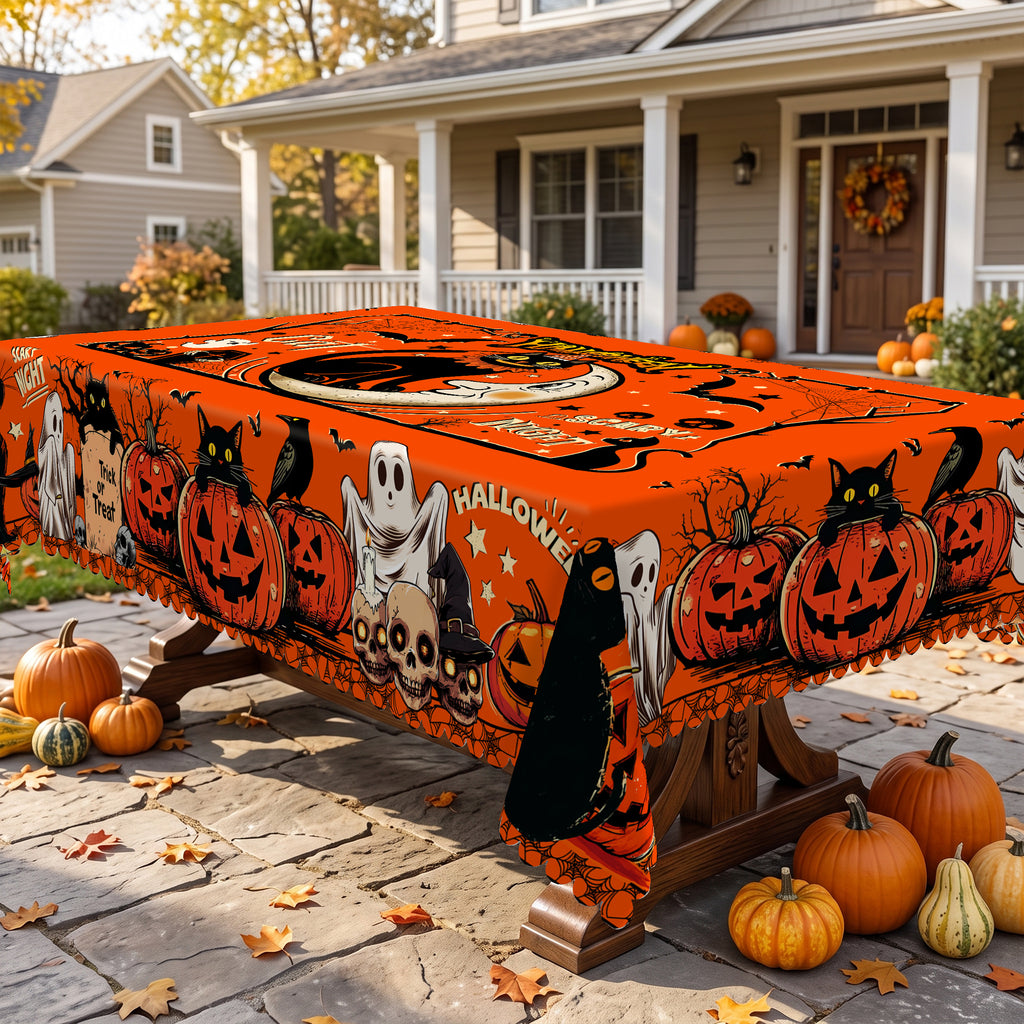 Halloween Pumpkin & Cat Tablecloth, Decorative Dining Table Cover for Halloween Parties, Dining & Fall Decor - BW007-140 - image 5