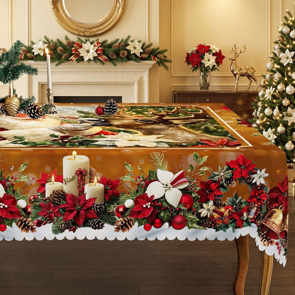 Christmas Santa & Deer Tablecloth, Decorative Dining Table Cover for Dining, Holiday Parties & Christmas Decor - BS003-305 - image 5