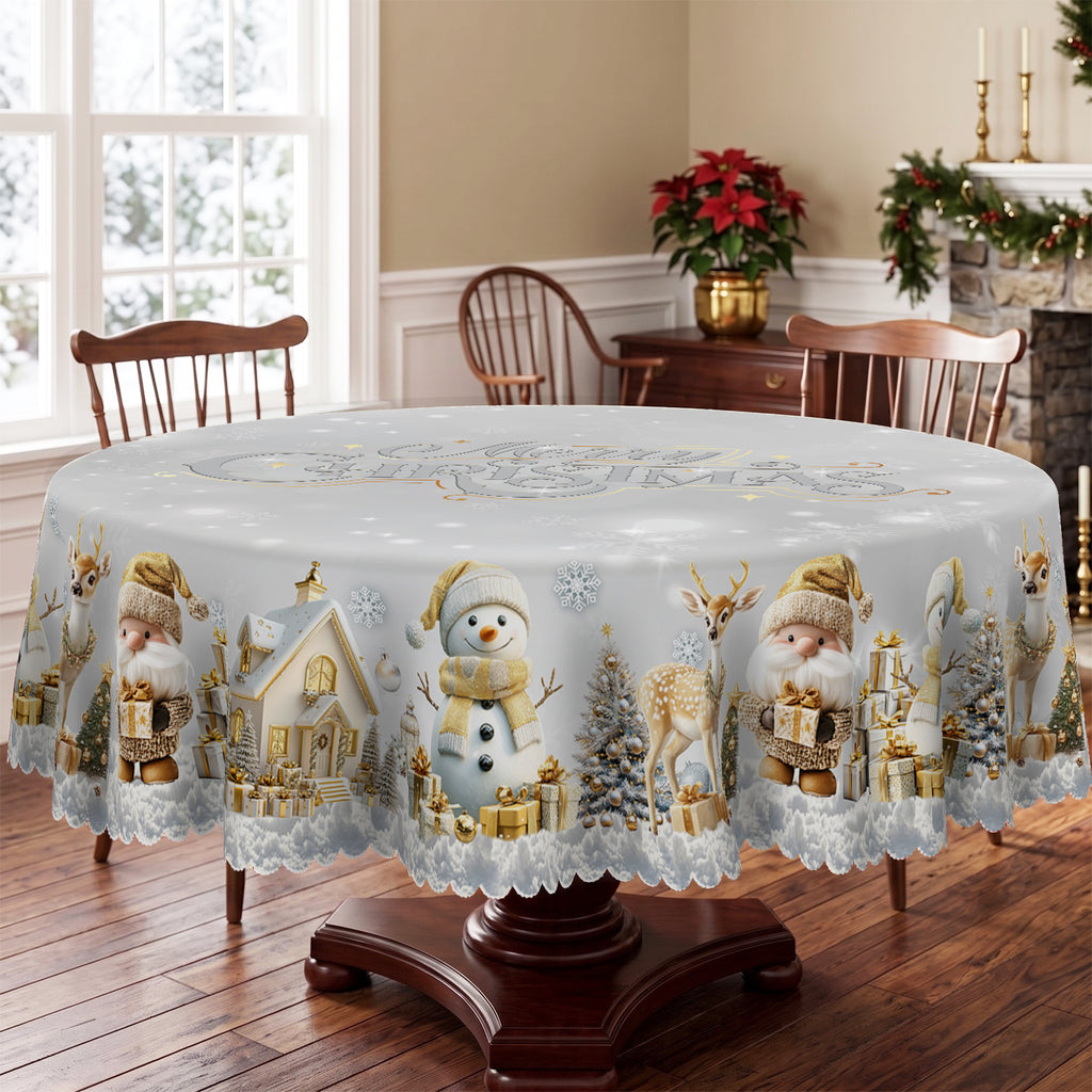 Christmas Silver Snowflake Round Tablecloth, Decorative Dining Table Cover for Dining, Holiday Parties & Winter Decor - BS021-152R - image 5