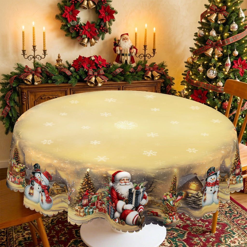 Christmas Village & Santa Round Tablecloth, Decorative Dining Table Cover for Dining, Holiday Parties & Christmas Decor - BS027-152R - image 5