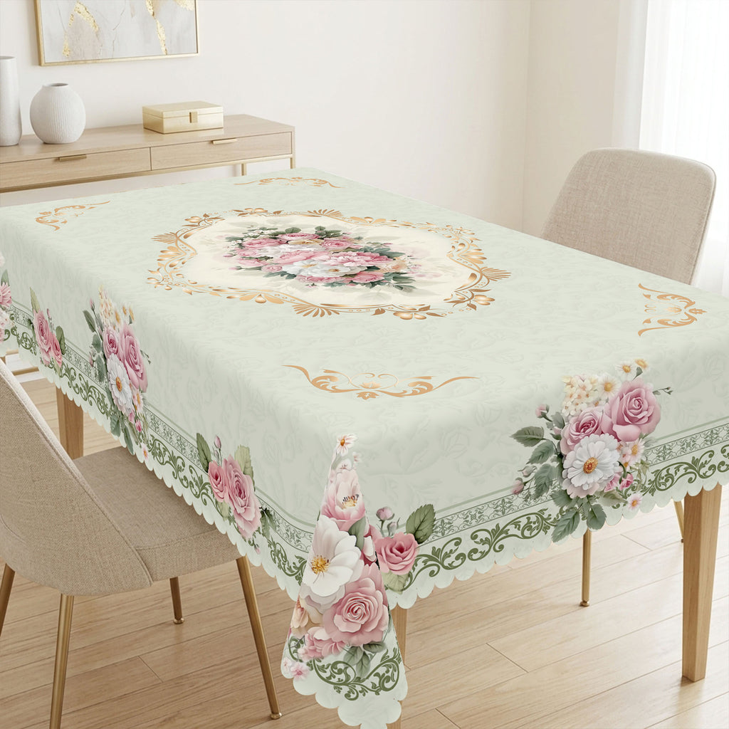 Vintage Pink Rose Floral Tablecloth, Decorative Dining Table Cover for Dining Room, Kitchen & Elegant Home Decor - H074-220 - image 5