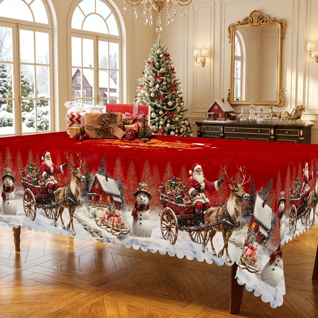 Merry Christmas Red Tablecloth, Decorative Dining Table Cover for Dining, Holiday Parties & Christmas Decor - BS036-140 - image 5