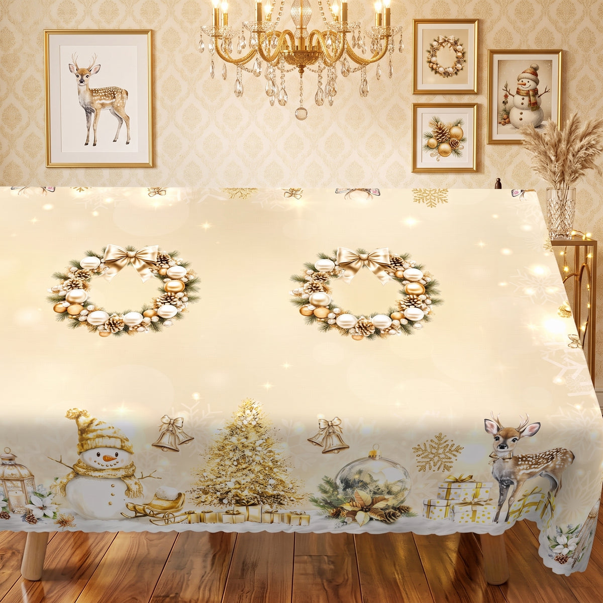 Christmas Holly & Poinsettia Tablecloth, Decorative Dining Table Cover for Dining, Holiday Parties & Christmas Decor - BS002-305 - image 5