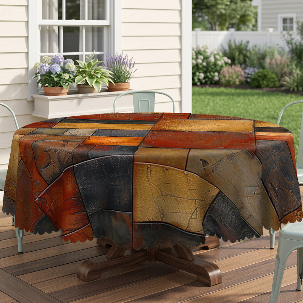 Rustic Patchwork Wood Plank Round Tablecloth, Decorative Dining Table Cover for Kitchen, Dining & Farmhouse Home Decor - BN005-1-152R - image 5