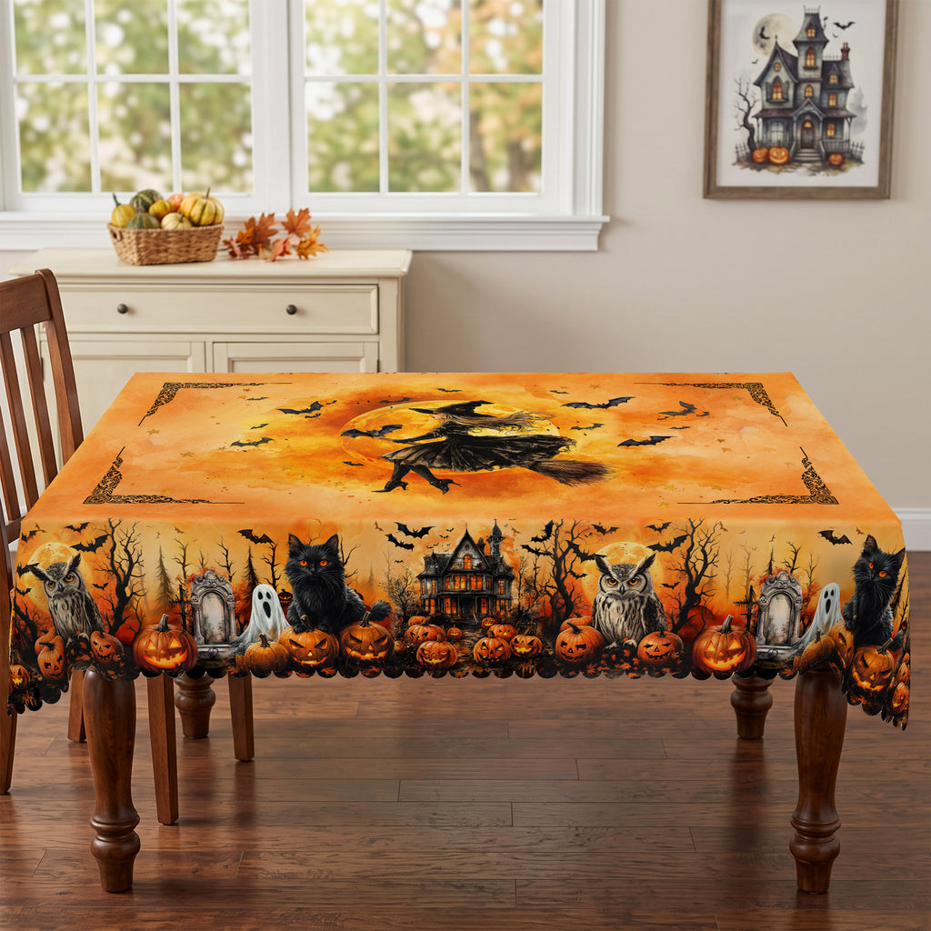 Halloween Pumpkin & Bats Tablecloth, Decorative Dining Table Cover for Halloween Parties, Dining & Fall Decor - BW002-220 - image 5