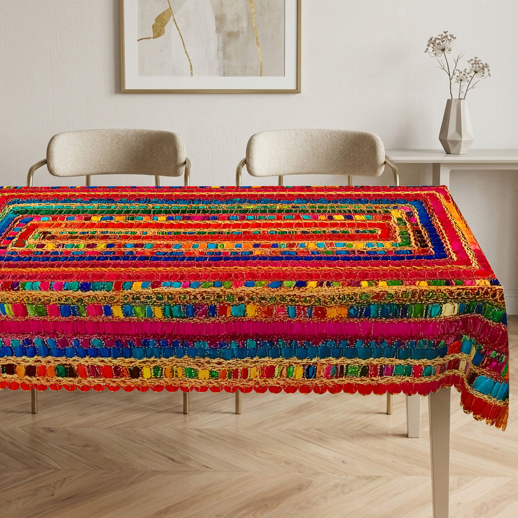 Colorful Boho Geometric Tablecloth, Decorative Dining Table Cover for Dining, Party, Patio & Boho Home Decor - BX010-1-220 - image 5