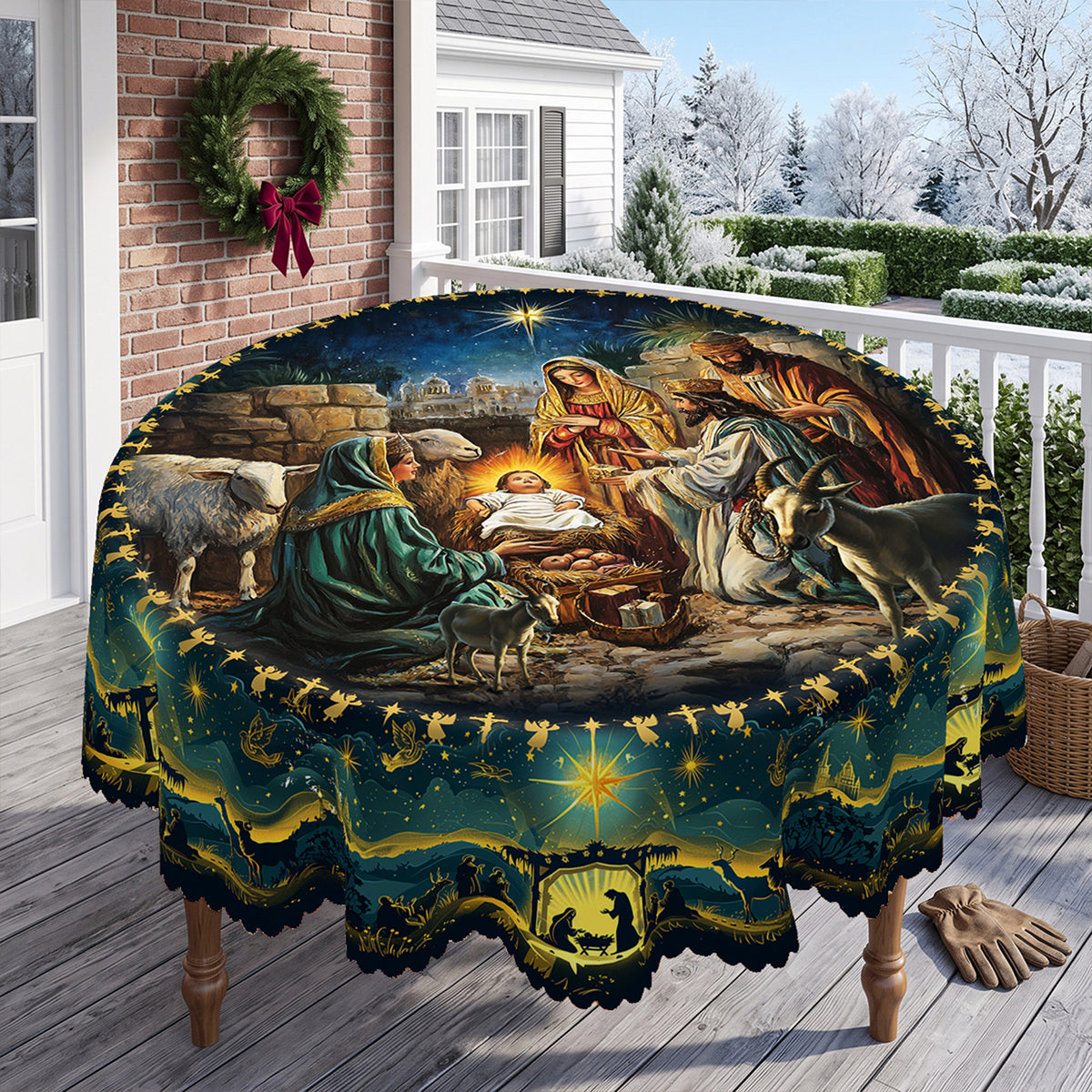 Christmas Winter Village Round Tablecloth, Decorative Dining Table Cover for Dining, Holiday Parties & Christmas Decor - BS031-152R - image 5
