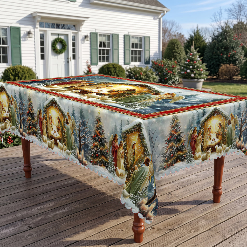 Christmas Nativity Scene Tablecloth, Decorative Dining Table Cover for Dining, Holiday Parties & Christmas Decor - BS037-220 - image 5