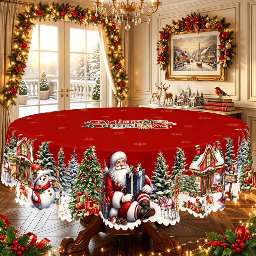Christmas Santa Village Round Tablecloth, Decorative Dining Table Cover for Dining, Holiday Parties & Christmas Decor - BS001-180R - image 5