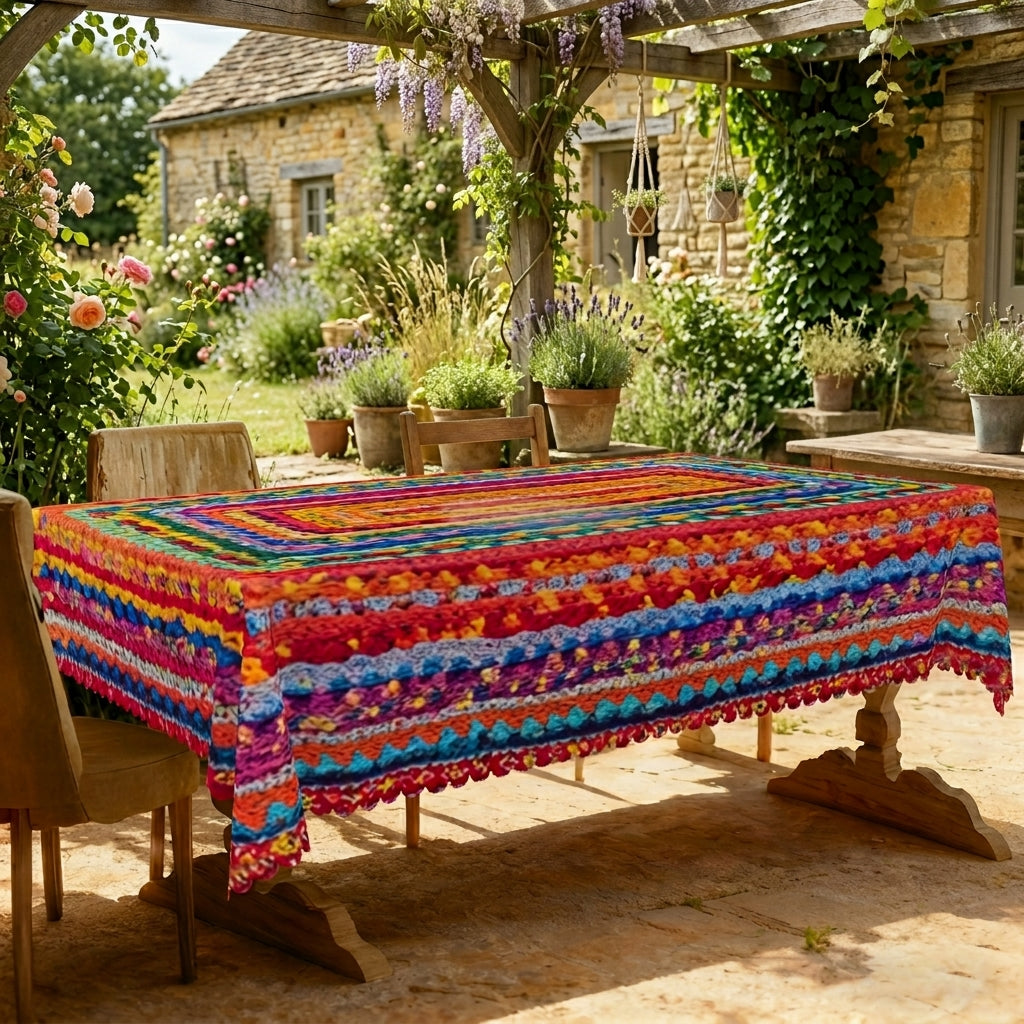 Colorful Bohemian Woven Tablecloth, Decorative Dining Table Cover for Dining, Party, Patio & Boho Home Decor - BX013-1-140 - image 5