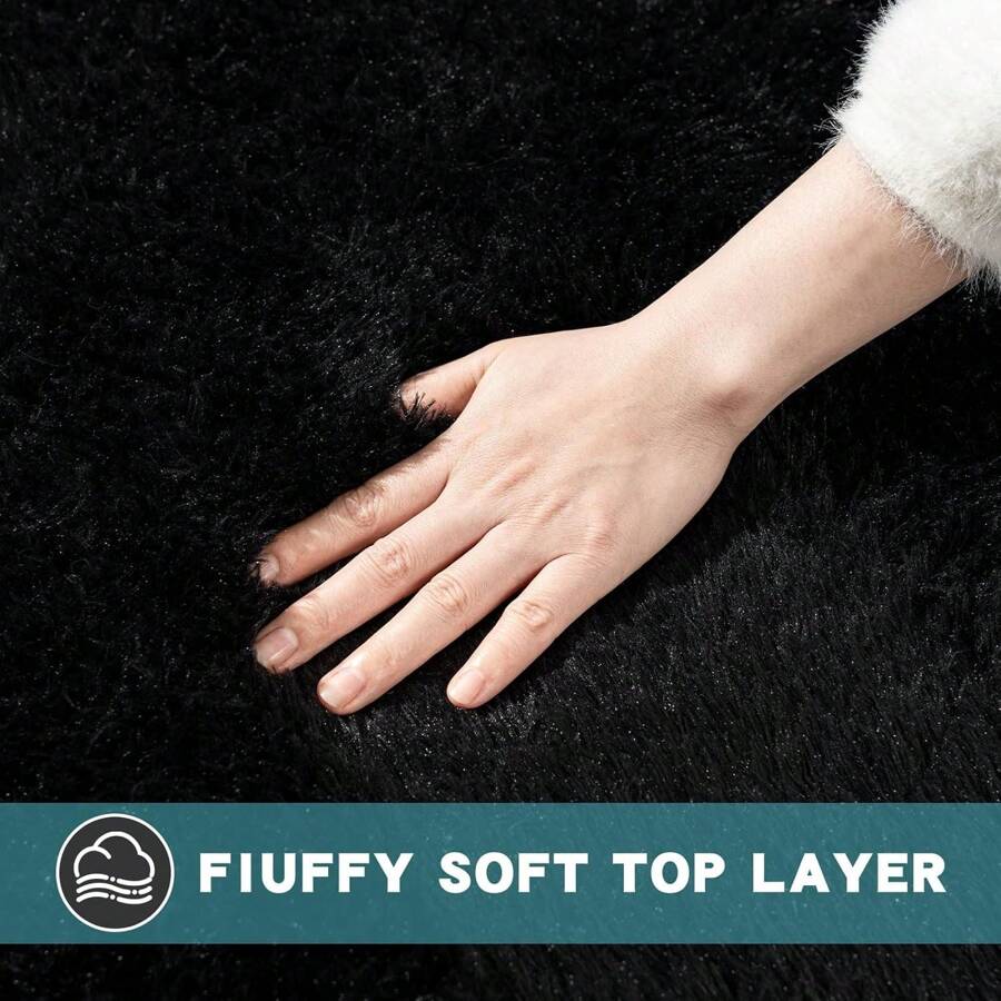 Area Rugs For Living Room, White Fluffy Shaggy Rug Soft Carpets, Big Rugs For Bedroom Dorm Home Decor Aesthetic Black