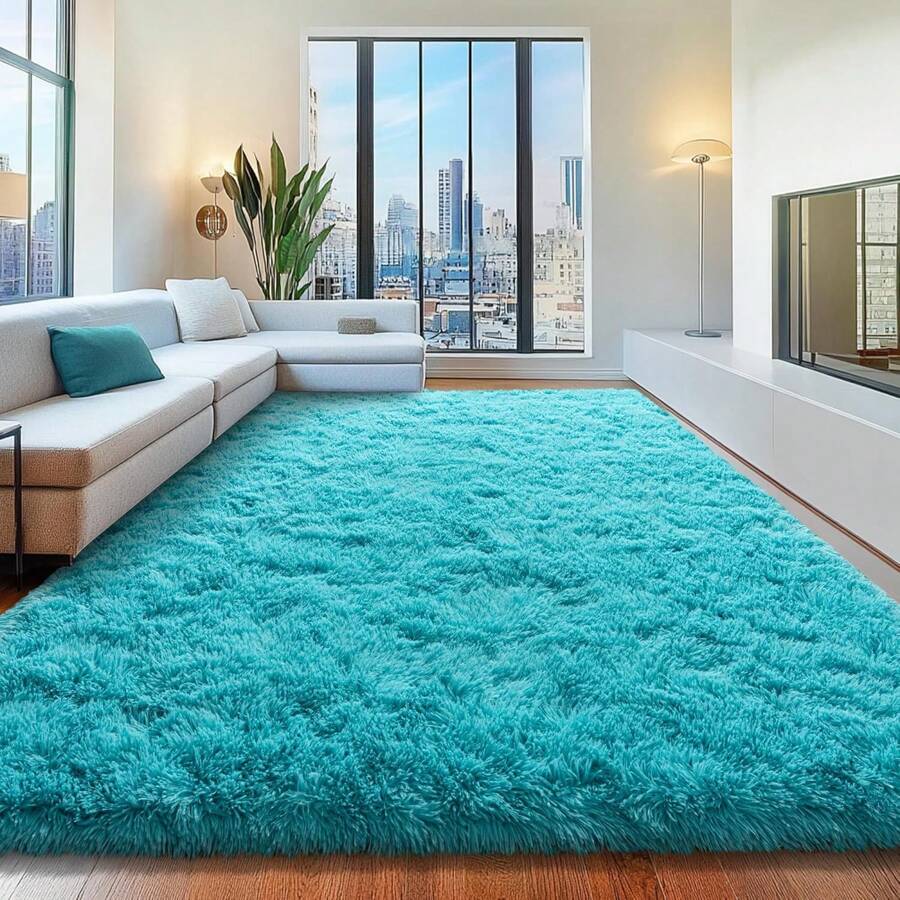 Area Rugs For Living Room, White Fluffy Shaggy Rug Soft Carpets, Big Rugs For Bedroom Dorm Home Decor Aesthetic Black