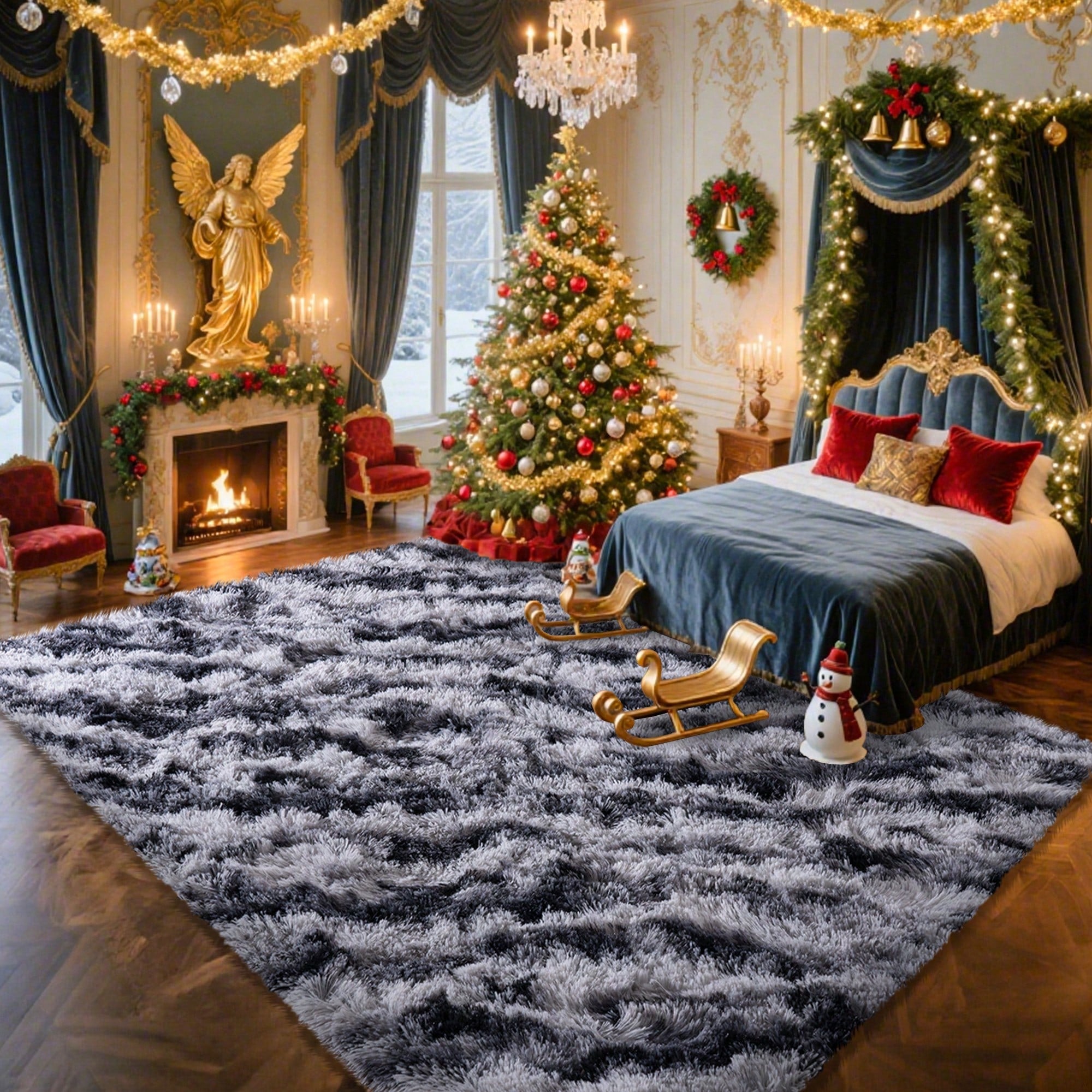 Area Rugs For Living Room, White Fluffy Shaggy Rug Soft Carpets, Big Rugs For Bedroom Dorm Home Decor Aesthetic Black